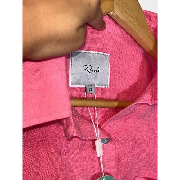 NWT Rails Ellis pink button down gauze button down shirt hibiscus 37429 size XS - Picture 9 of 13